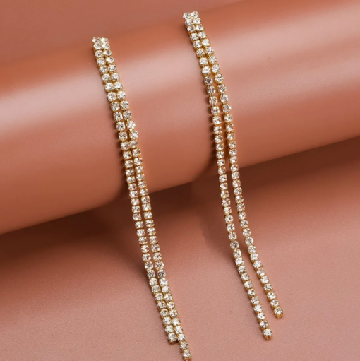 Minimalist Rhinestone Crystal Tassel Earrings - Gold